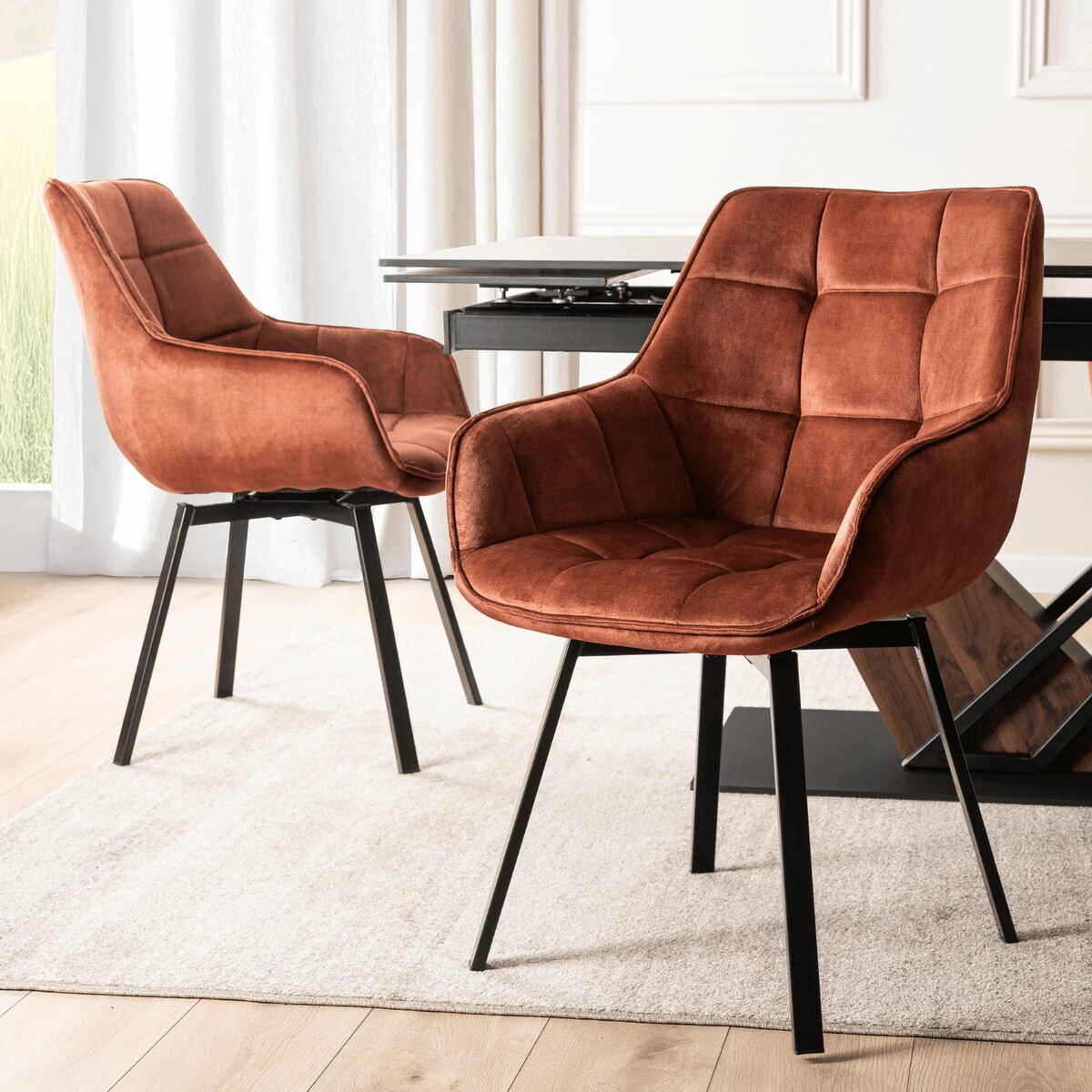 Krzesło Tapicerowane Obrotowe 360 Do Jadalni Kuchni Salonu Rude LUNA