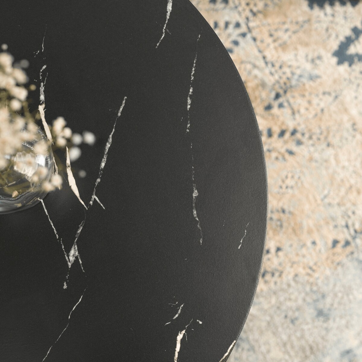 Zestaw Stolik Kawowy Okrągły 2w1 Ława Do Salonu Loft Czarny Marmur MAURO