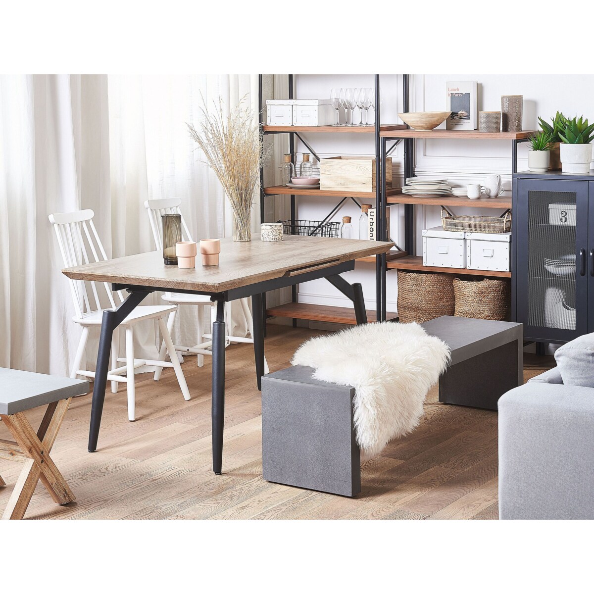 Stół do jadalni rozkładany 140/180 x 80 cm ciemne drewno z czarnym BARBOSA