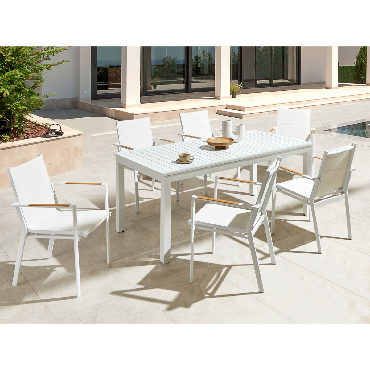 Stół ogrodowy 180/240 x 90 cm Plastik Biały SKALOMA