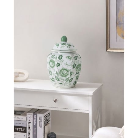 Wazon z pokrywką FERROL Porcelana 29 cm Biały/ zielony