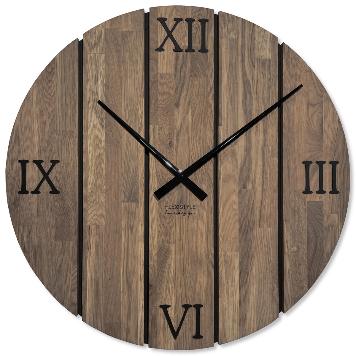 Duży zegar ścienny drewniany Solid Oak brązowy 80cm