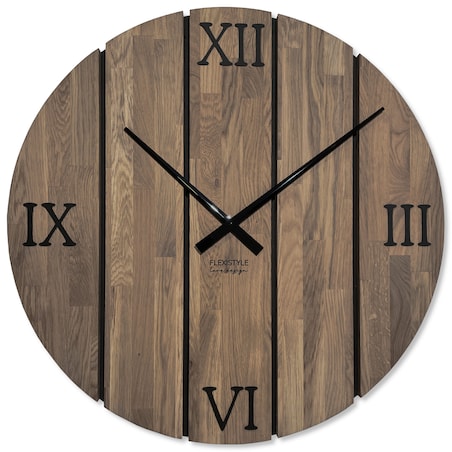 Duży zegar ścienny drewniany Solid Oak brązowy 80cm