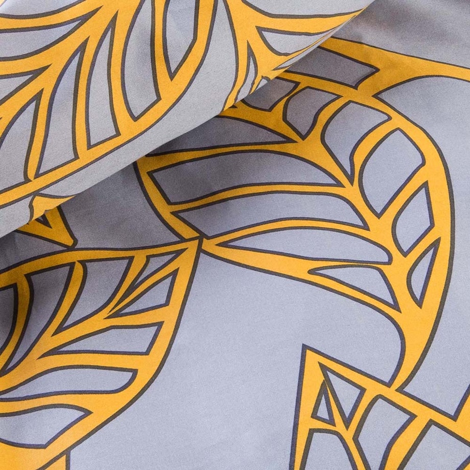 Pościel satyna bawełniana 140x200 Folina pomarańczowe liście na szarym tle, Satynlove