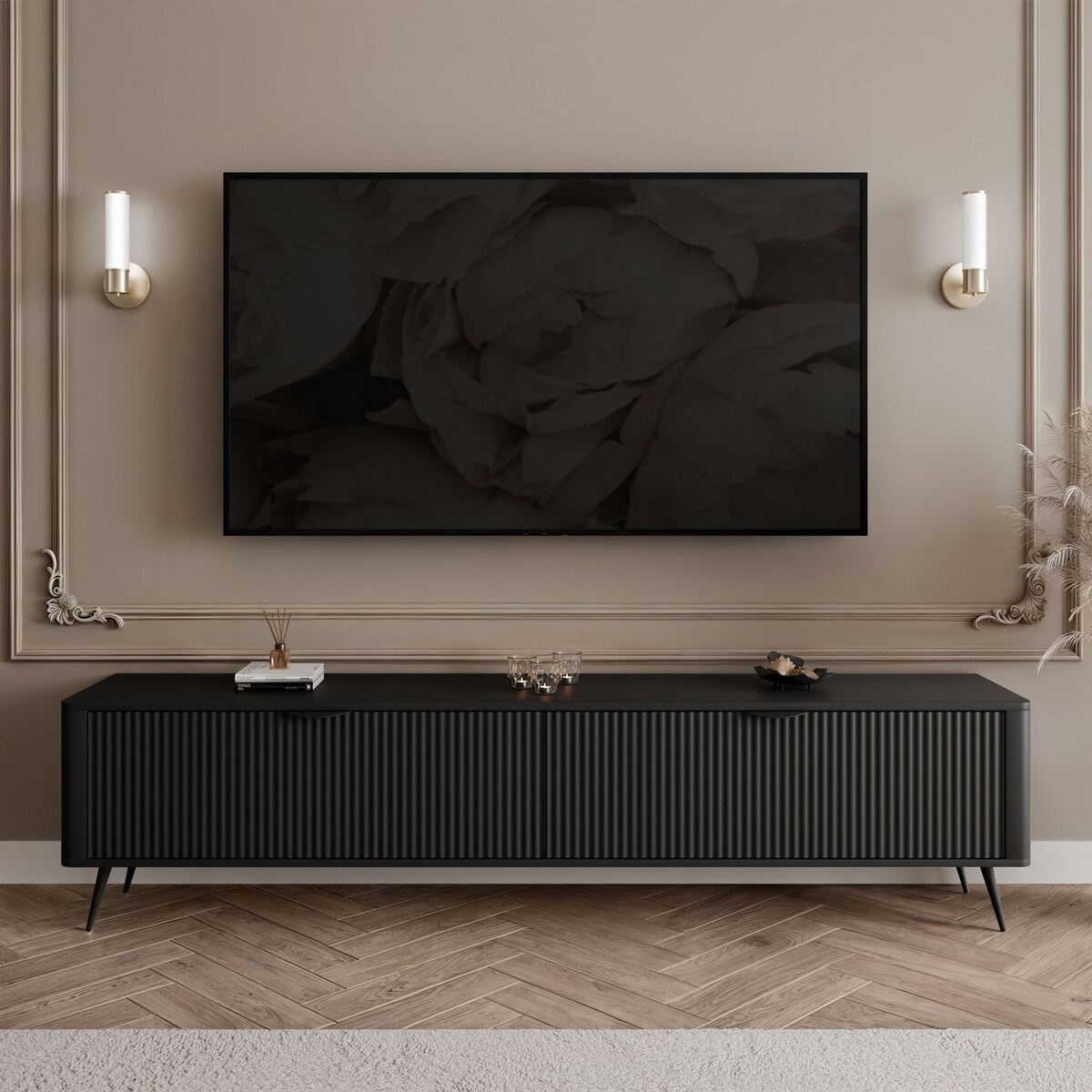 Szafka RTV SCARLETT 2D 200 cm na nóżkach czarna