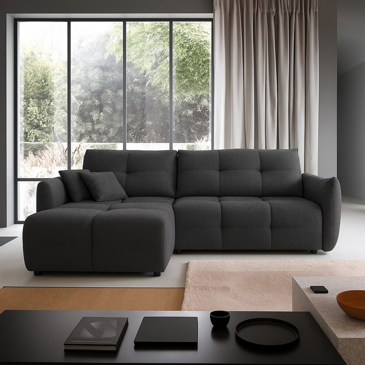 Narożnik z funkcją spania do salonu BOSE, lewostronny, grafitowy