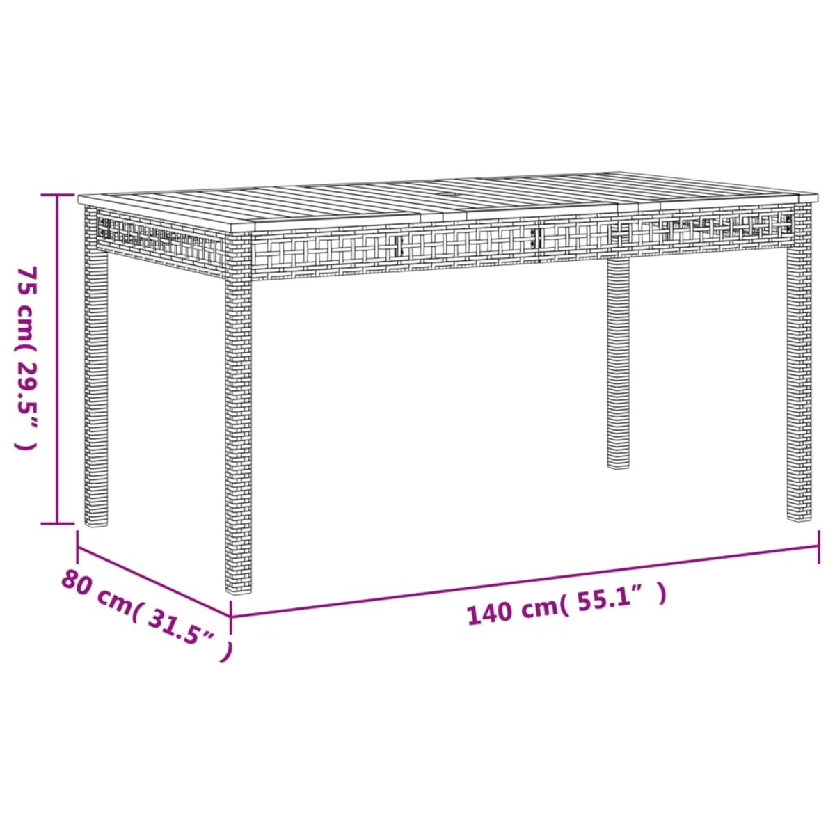 vidaXL Stół ogrodowy, beżowy, 140x80x75 cm, polirattan i akacja