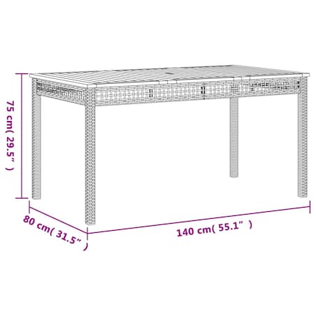 vidaXL Stół ogrodowy, beżowy, 140x80x75 cm, polirattan i akacja