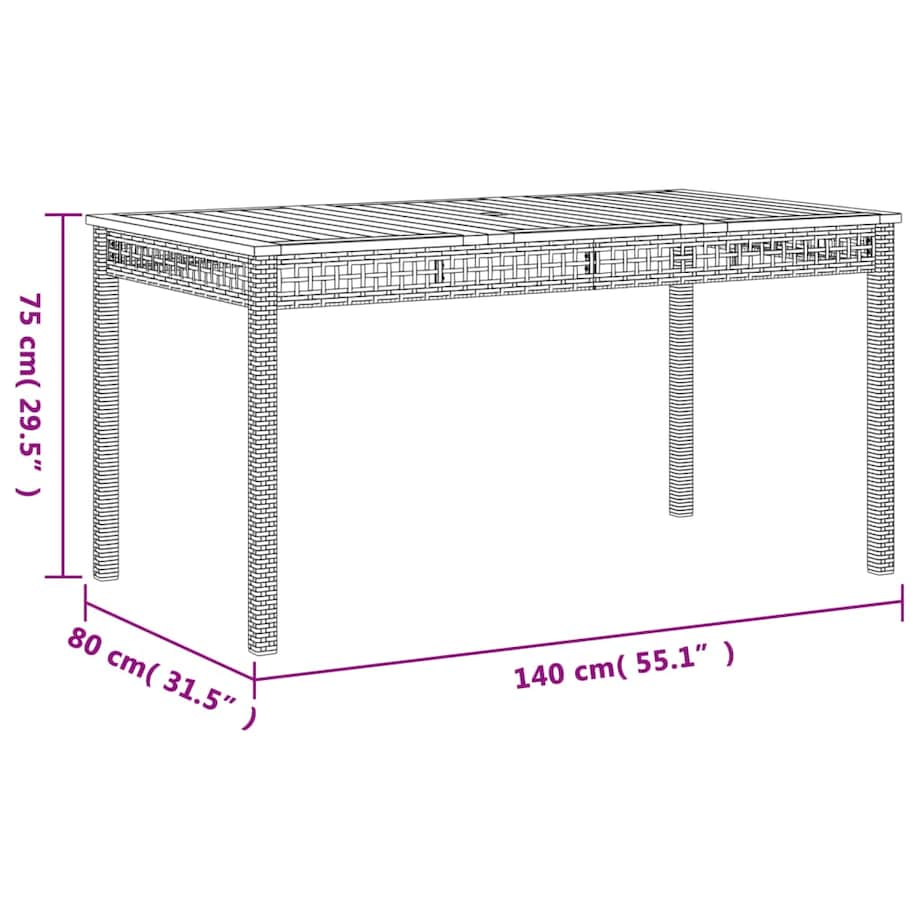 vidaXL Stół ogrodowy, beżowy, 140x80x75 cm, polirattan i akacja