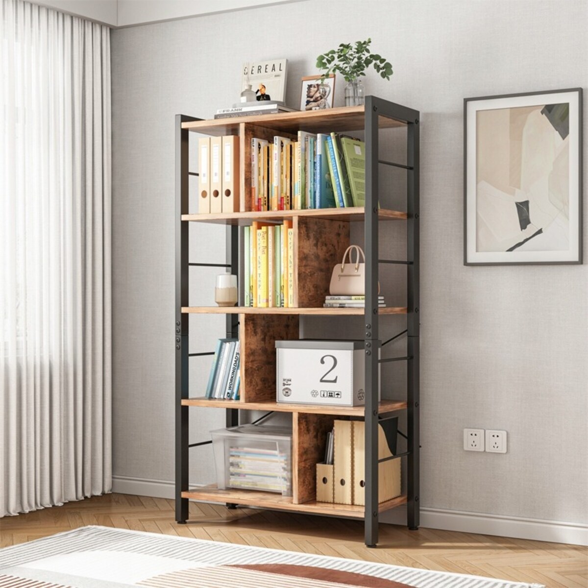 Regał Szafka Na Książki Kwiaty Drabinkowy Rustykalny Brąz Loft 154,5 Cm