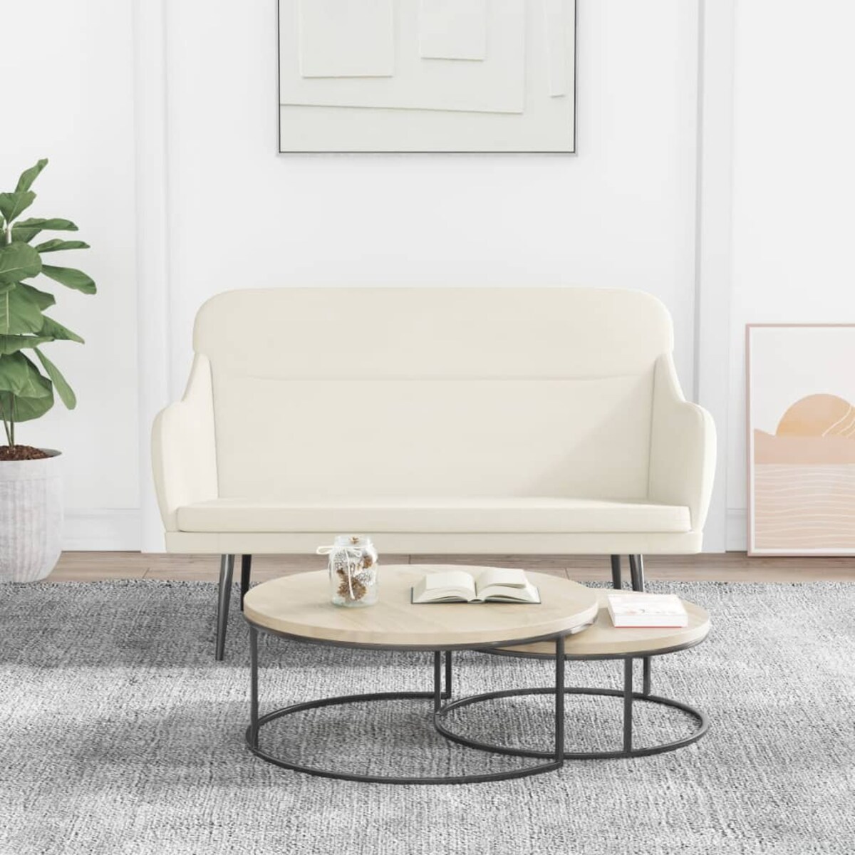 vidaXL Ławka, kremowa, 110x76x80 cm, obita aksamitem