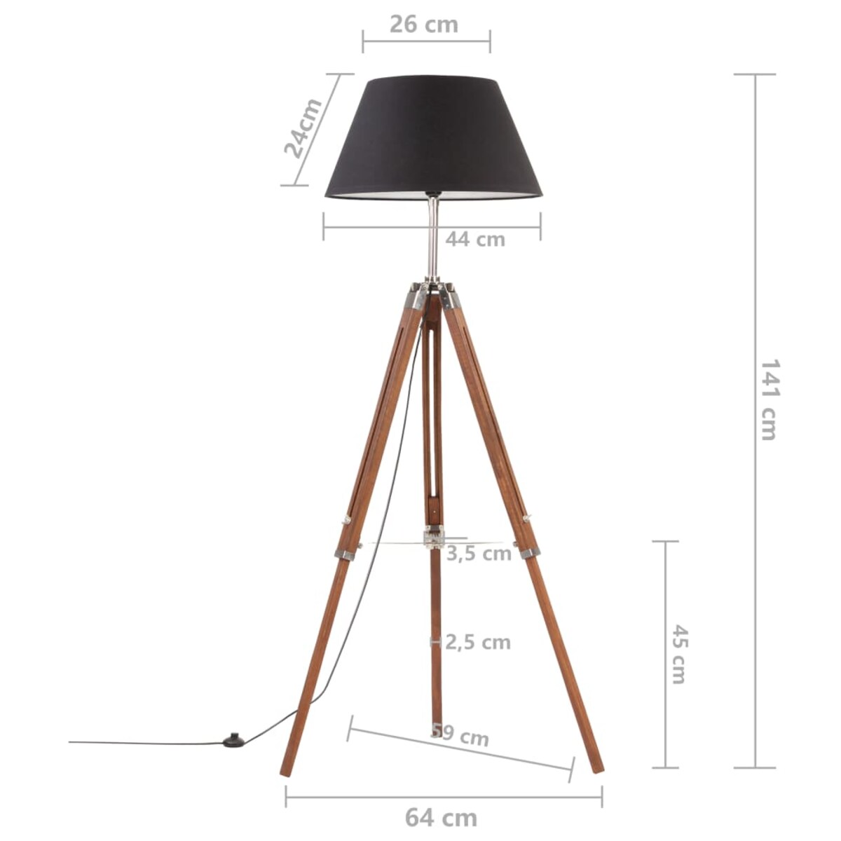 vidaXL Lampa podłogowa na trójnogu, brązowo-czarna, tek, 141 cm