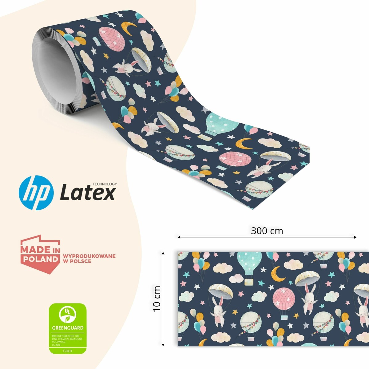 Pasek Dekoracyjny Bordiura Do Tapeta KRÓLICZKI Balony Chmurki Gwiazdy