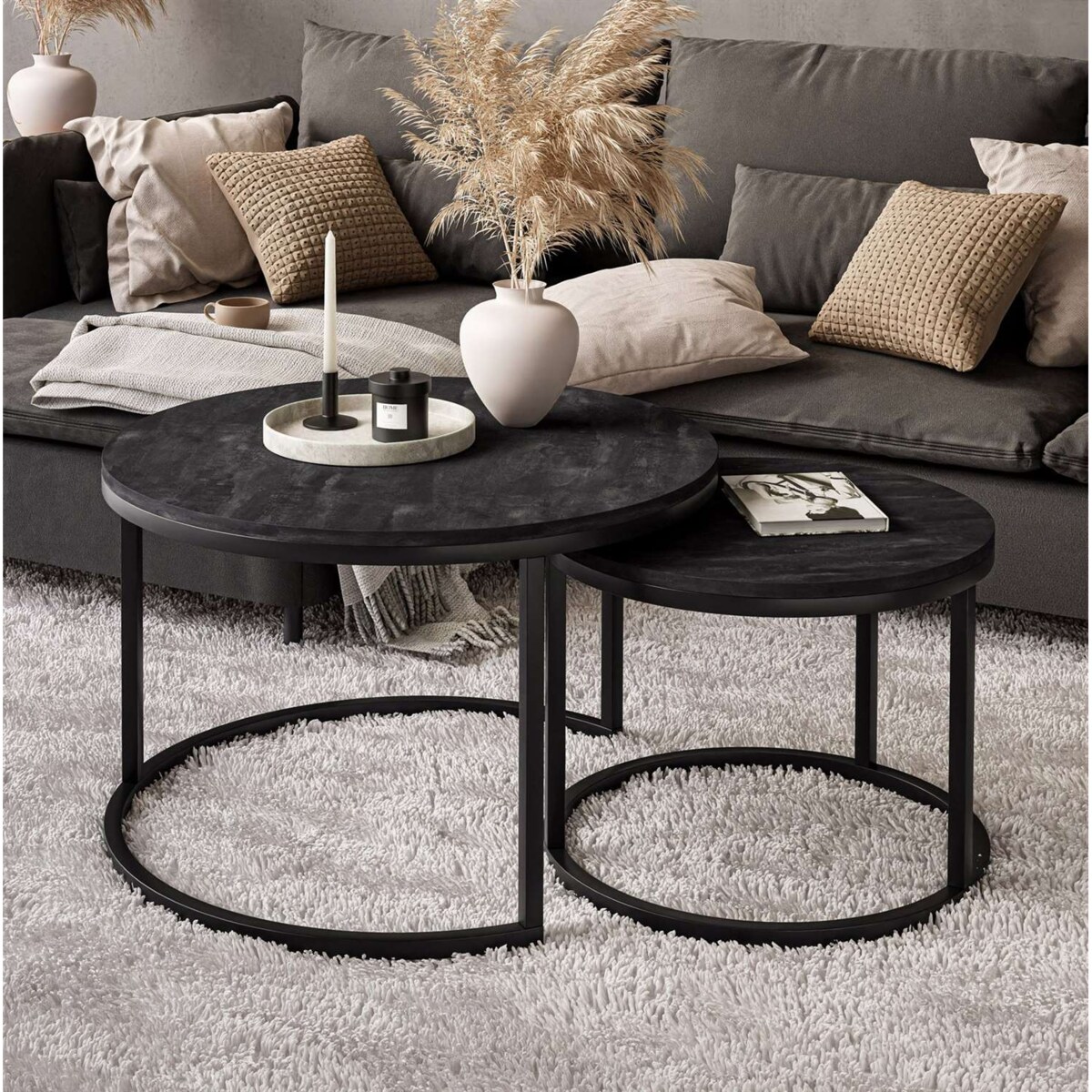 Okrągły stolik kawowy CIRI 2w1 czarny ciemny beton