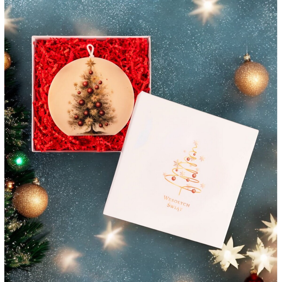 Świeca sojowa dekoracyjna Świąteczne Drzewko prezent na święta
