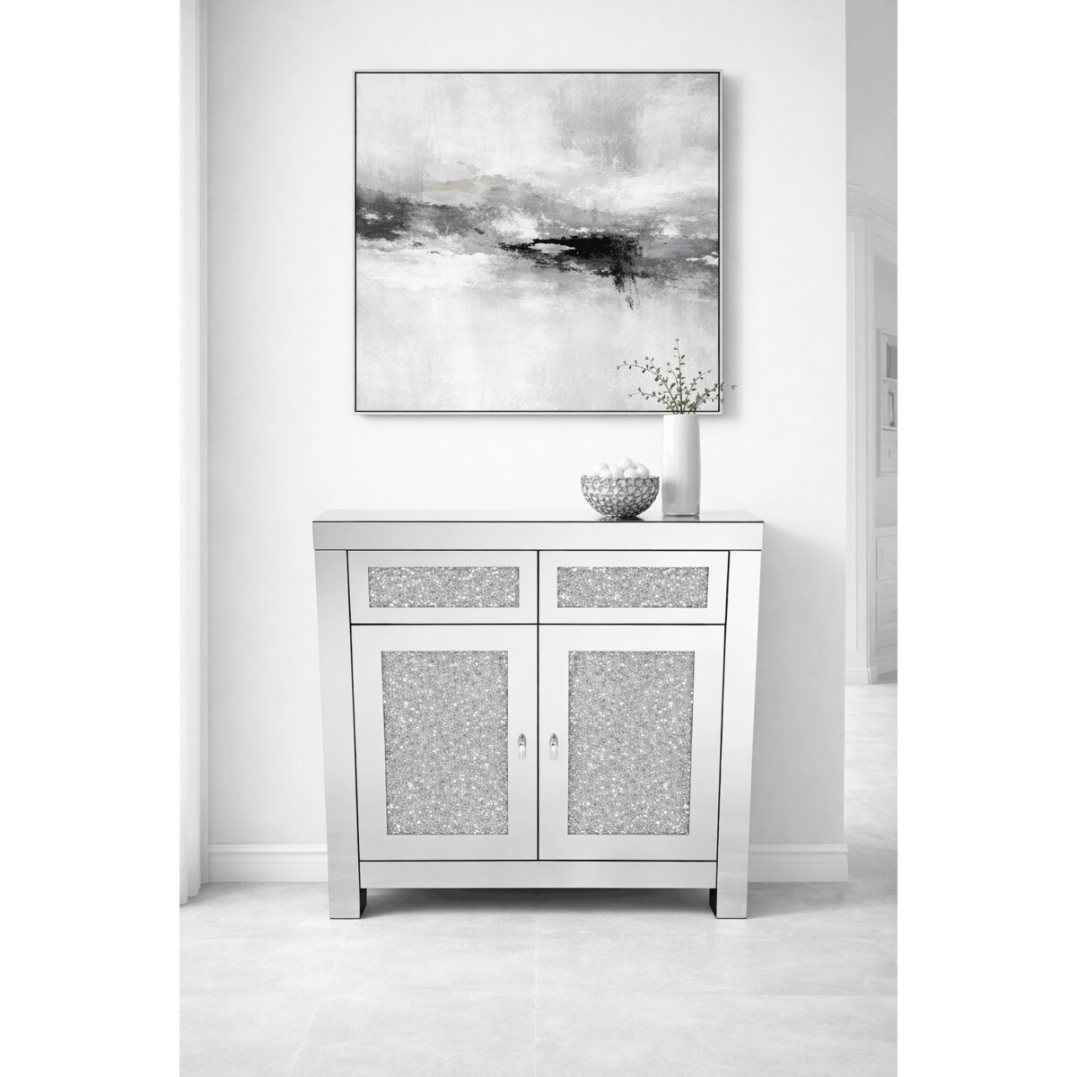 Komoda glamour szklana lustrzana z kryształkami Premium 80×80×40 cm