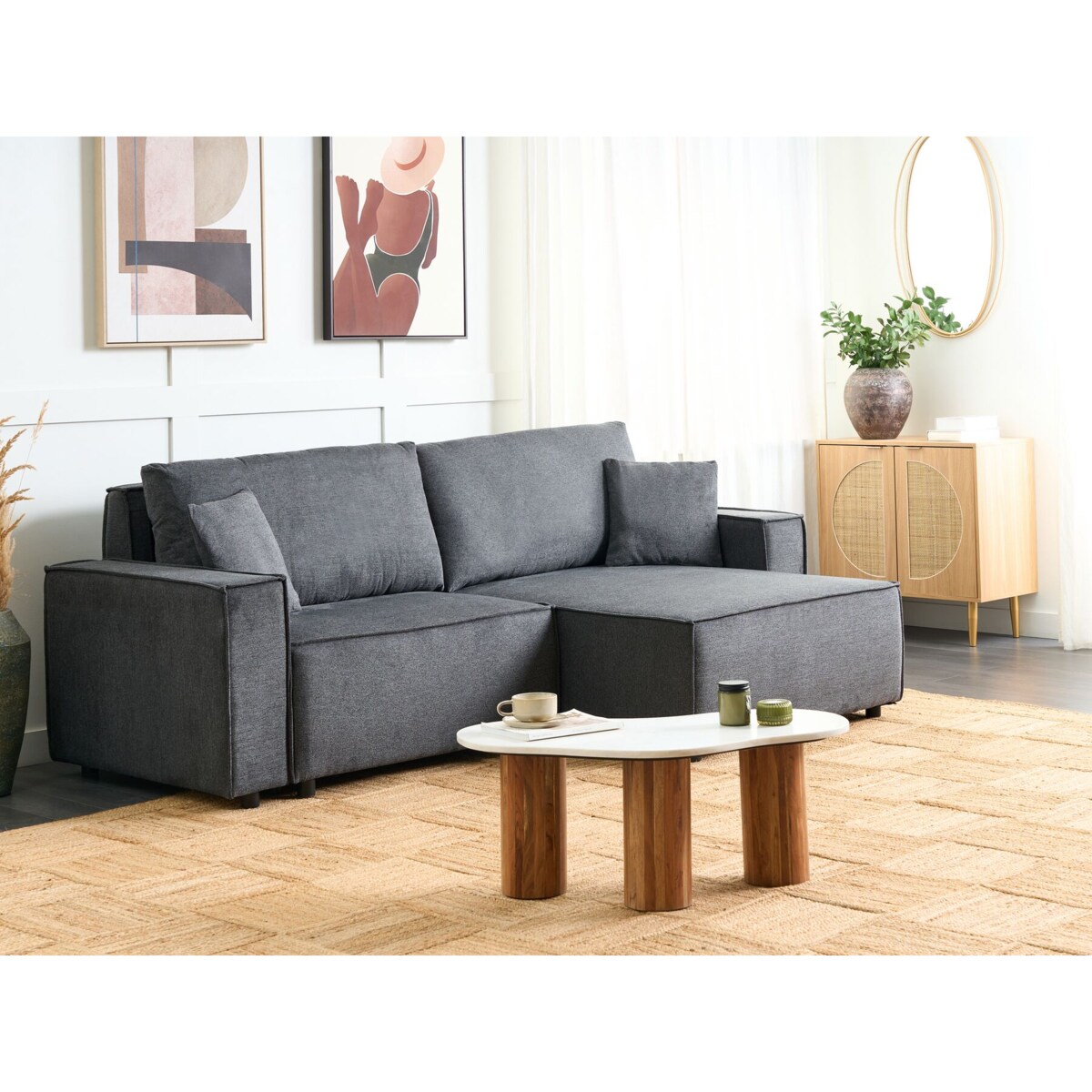 Narożnik lewostronny rozkładany z pojemnikiem ciemnoszary KARILA