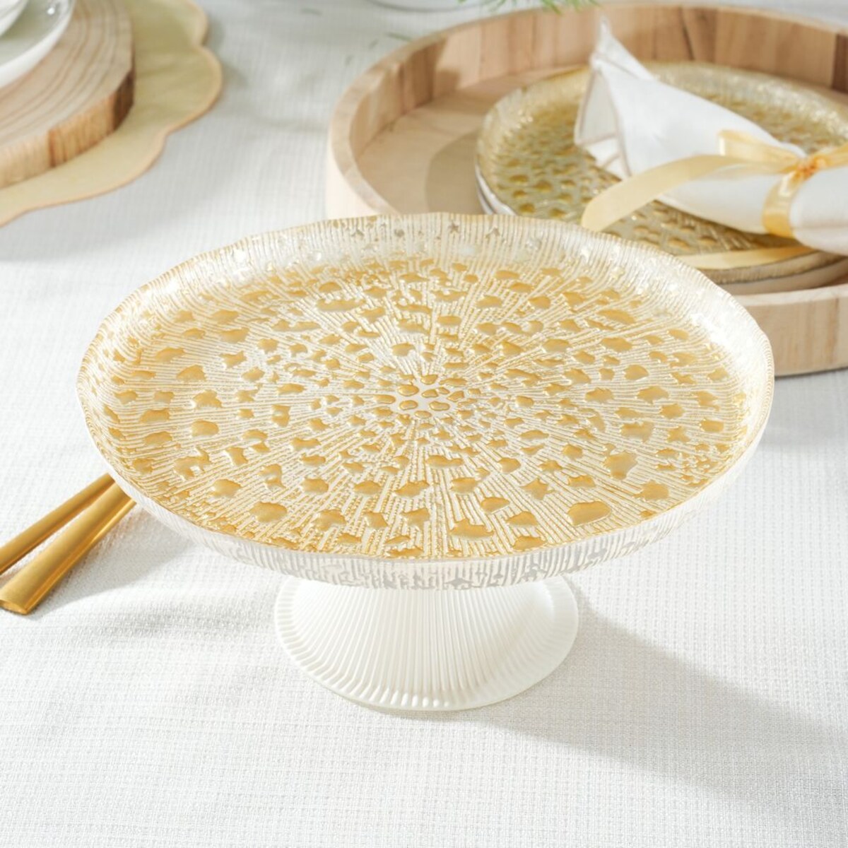 Patera na ciasto szklana 21,5 cm CASTELLO GOLD