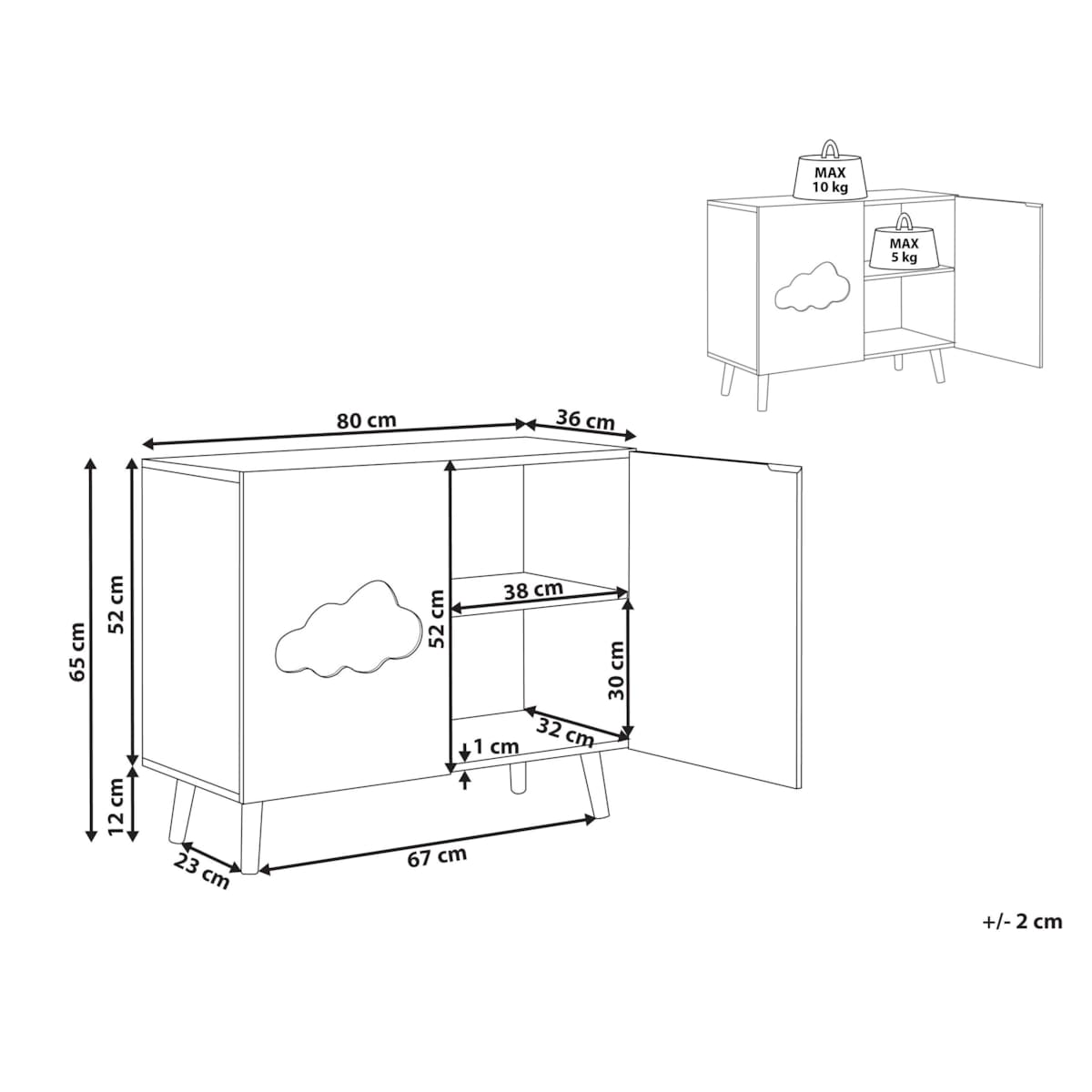 Szafka dwudrzwiowa jasne drewno z białym CLOUDY