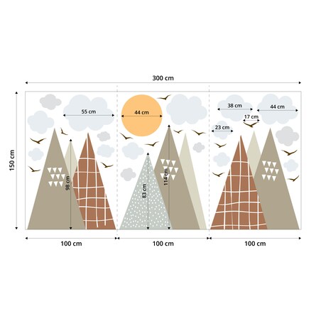 ZESTAW NAKLEJEK NA ŚCIANĘ DLA DZIECI BEŻOWE GÓRY STYL SKANDYNAWSKI