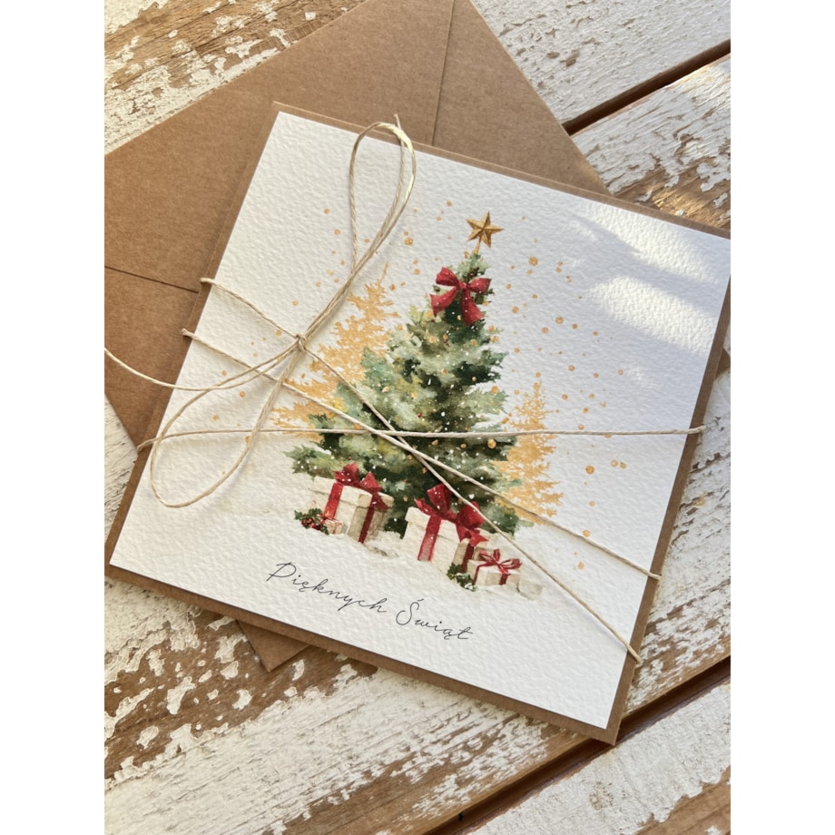 Kartka świąteczna ręcznie robiona na Boże Narodzenie choinka 2