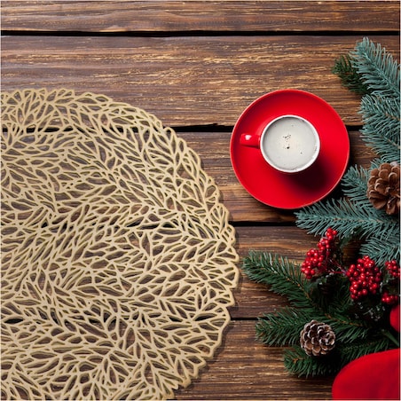 Podkładka Ażurowa Na Stół Mata Stołowa Pod Talerz Ozdoba 38 Cm Pvc Złota