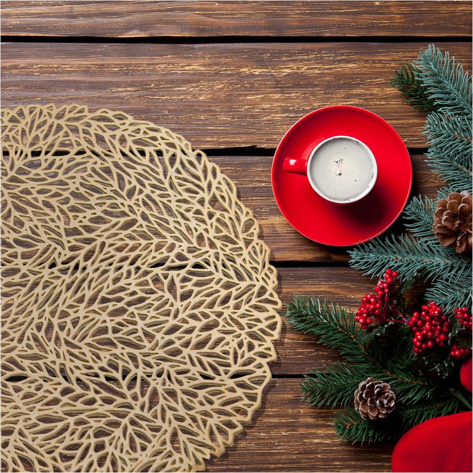 Podkładka Ażurowa Na Stół Mata Stołowa Pod Talerz Ozdoba 38 Cm Pvc Złota