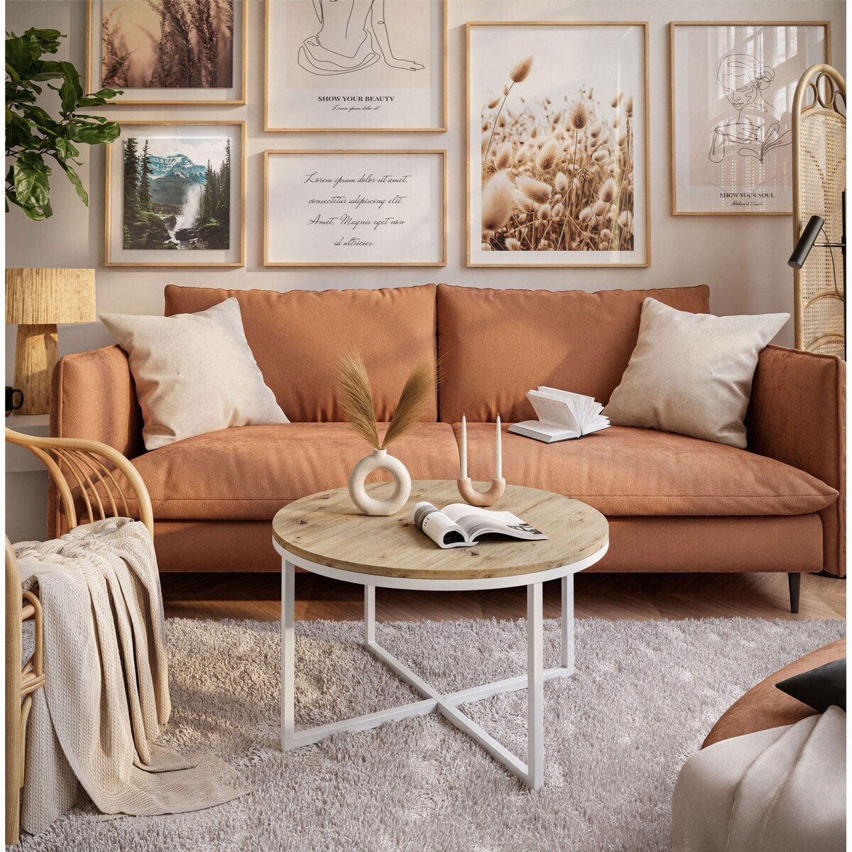 Okrągły stolik kawowy CIRI-X biały dąb artisan