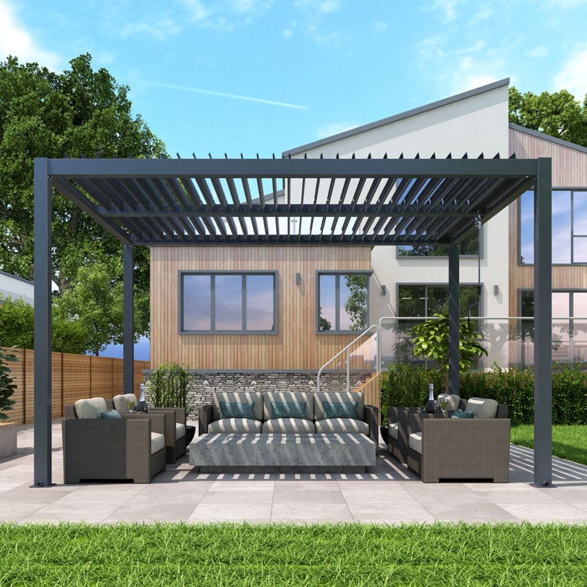 Pergola ogrodowa, tarasowa 4x4m Luxe aluminiowa LED antracytowa