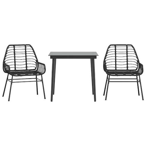 vidaXL 3-częściowy zestaw ogrodowy z czarnego polirattanu i szkła