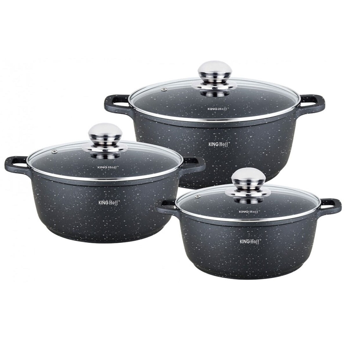 Zestaw 3 garnków z powłoką marmurową 2.3/4.5/6.5L garnki na indukcję komplet KINGHOFF