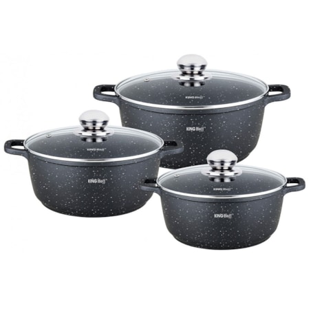 Zestaw 3 garnków z powłoką marmurową 2.3/4.5/6.5L garnki na indukcję komplet KINGHOFF