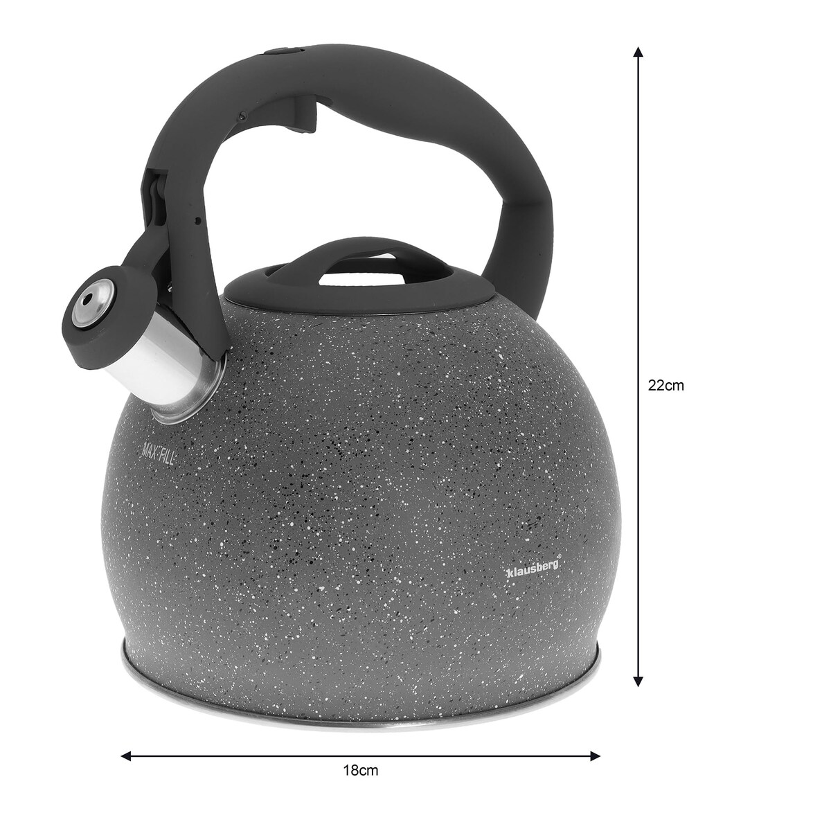 Czajnik stalowy z gwizdkiem 3L indukcja gaz szary marmurek KLAUSBERG
