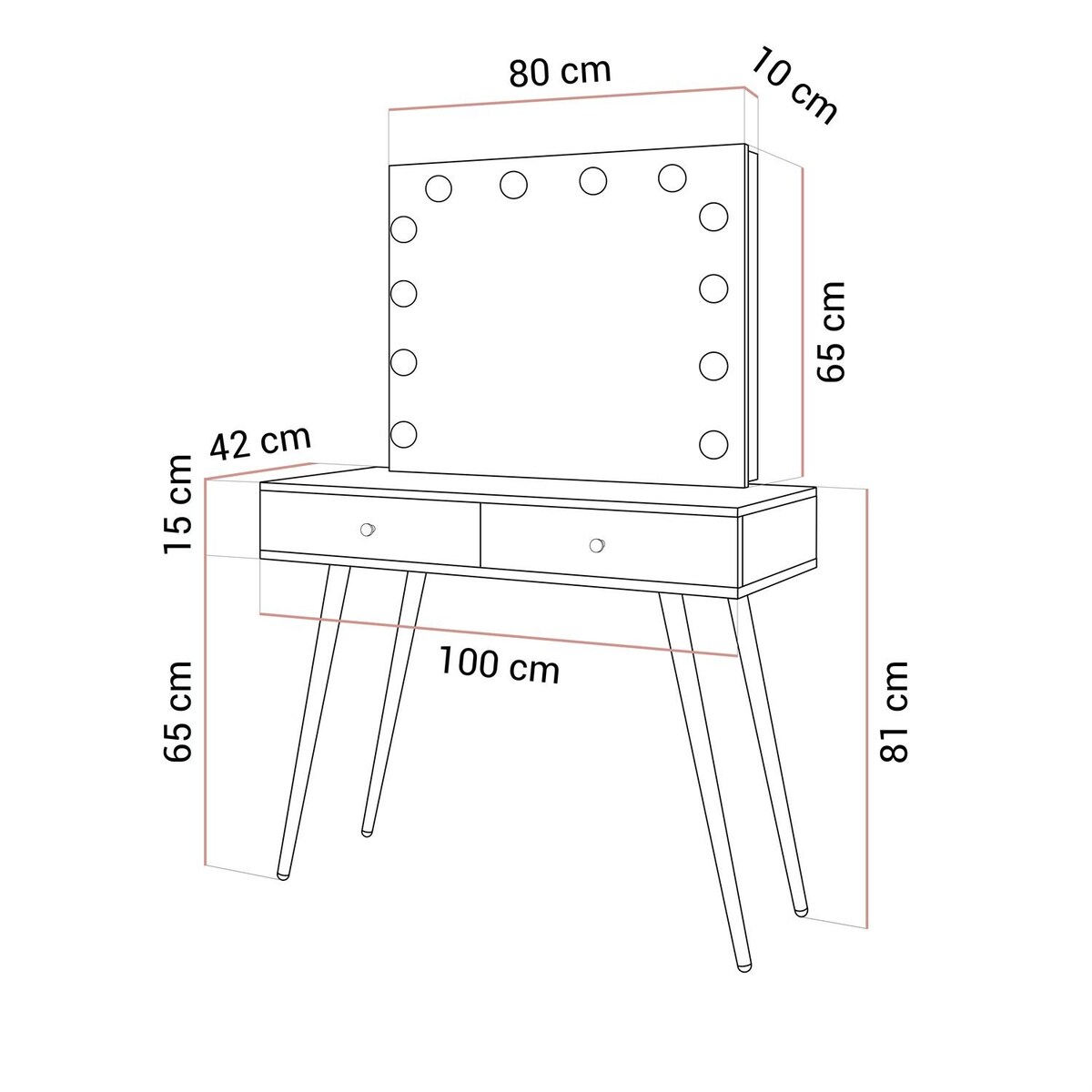 Toaletka SIENNA GOLD ELITE na skośnych nóżkach, push-to-open
