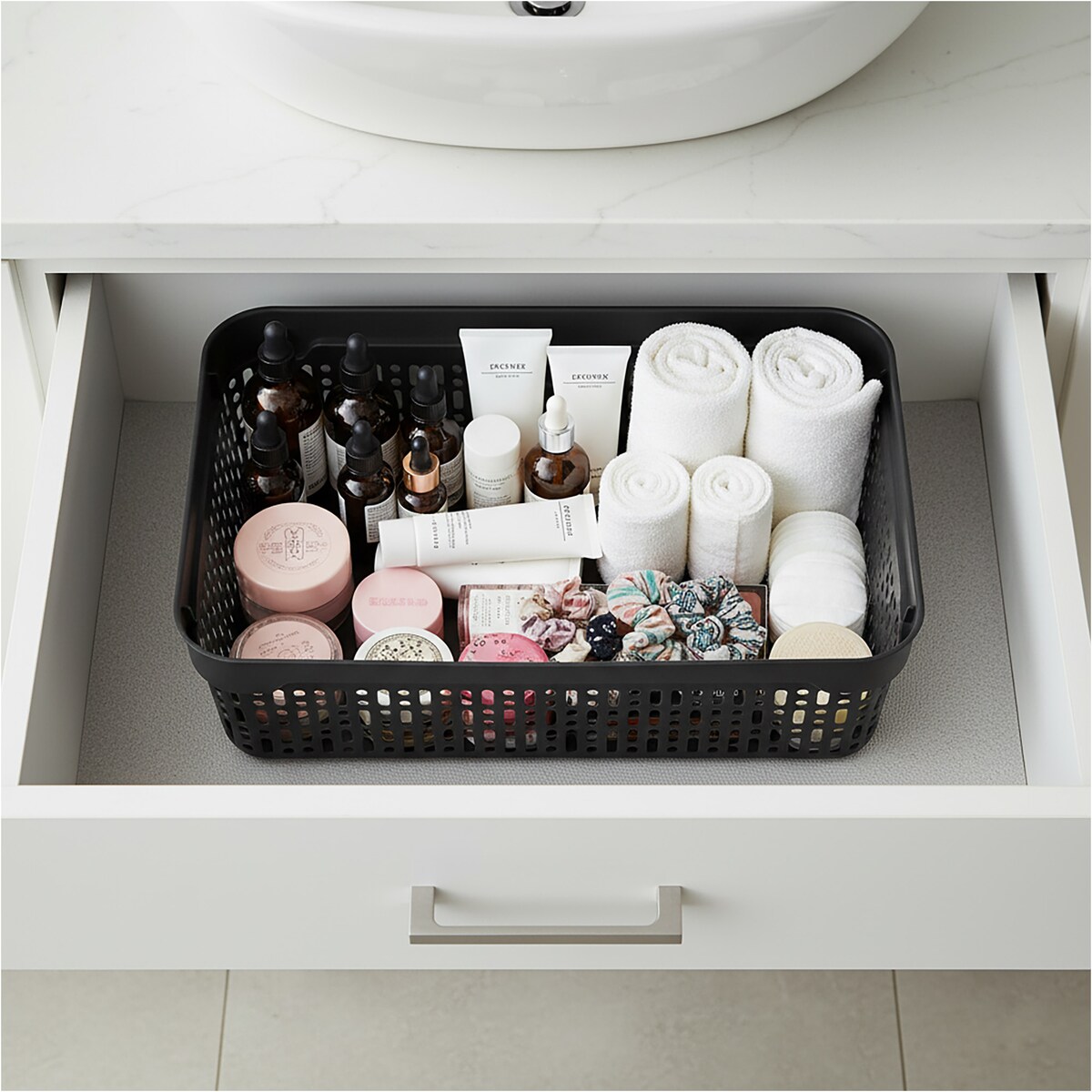 Koszyk Koszyczek Ażurowy M Plastikowy Na Kosmetyki Do Łazienki Pojemnik Z Pokrywką Zamykany Z Dziurkami Czarny