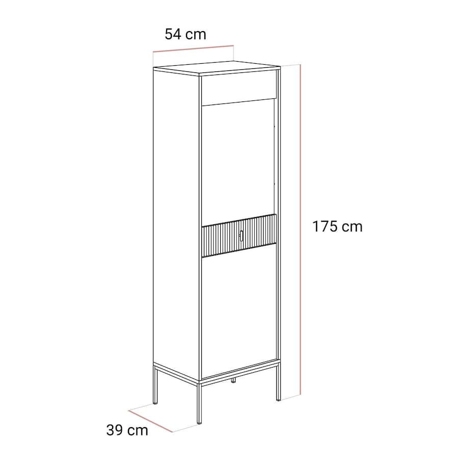 Witryna MIDNIGHT z przeszklonym frontem na stelażu, czarna