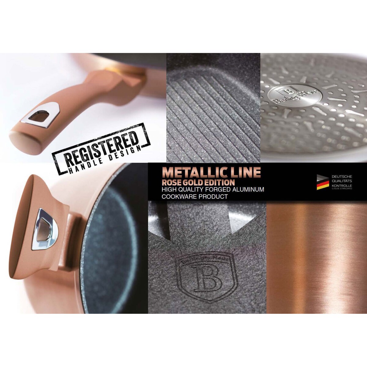 Patelnia z powłoką granitową grill 28cm BERLINGER HAUS Metallic Rosegold