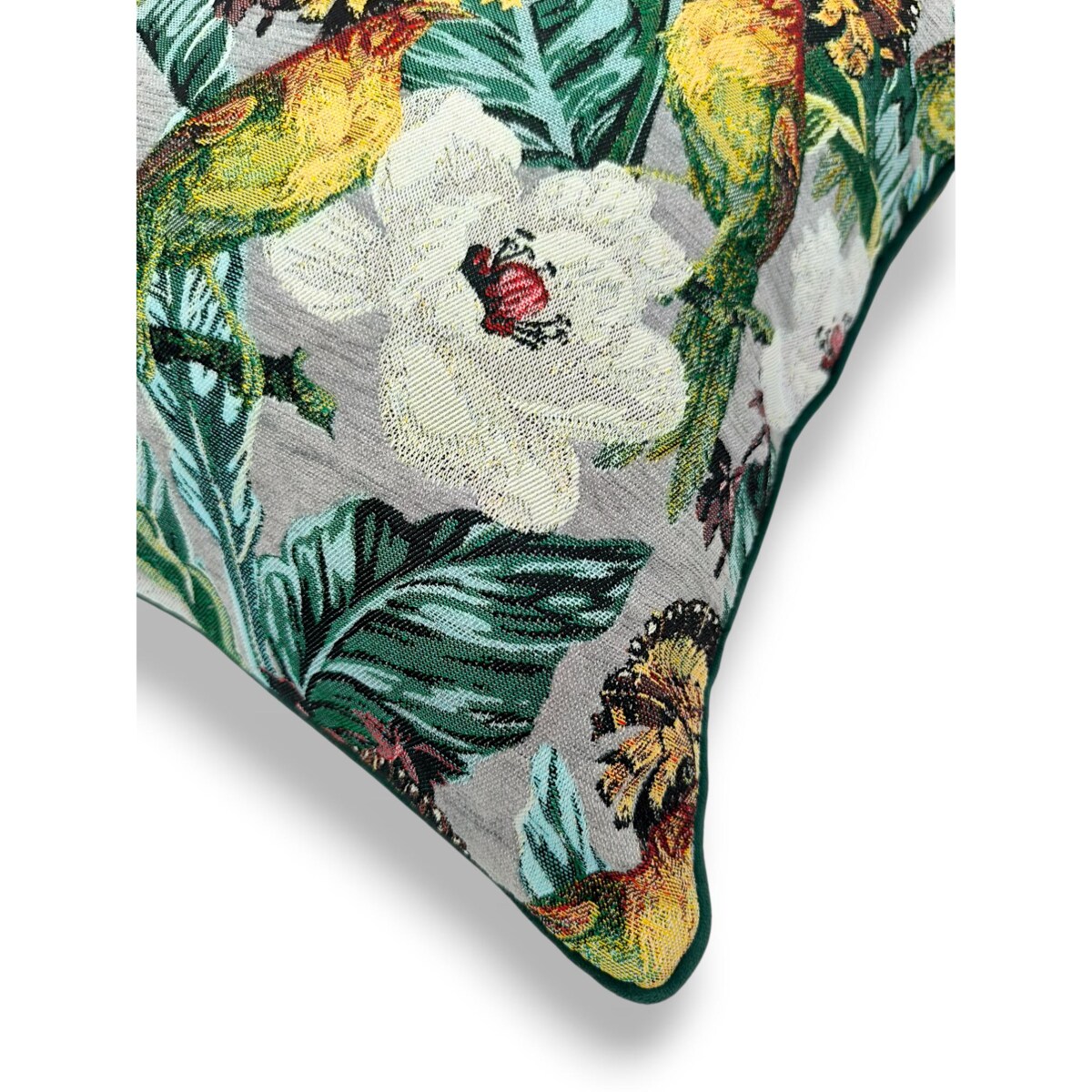 Poduszka dekoracyjna w liście i ptaki 45x45 - Echo Puszczy - polski żakard