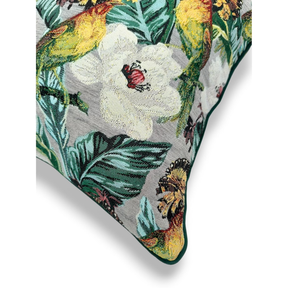 Poduszka dekoracyjna w liście i ptaki 45x45 - Echo Puszczy - polski żakard
