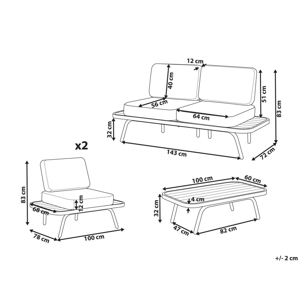 Zestaw ogrodowy ze stolikiem MINOZZO Certyfikowane drewno akacjowe 4 osób Oliwkowy