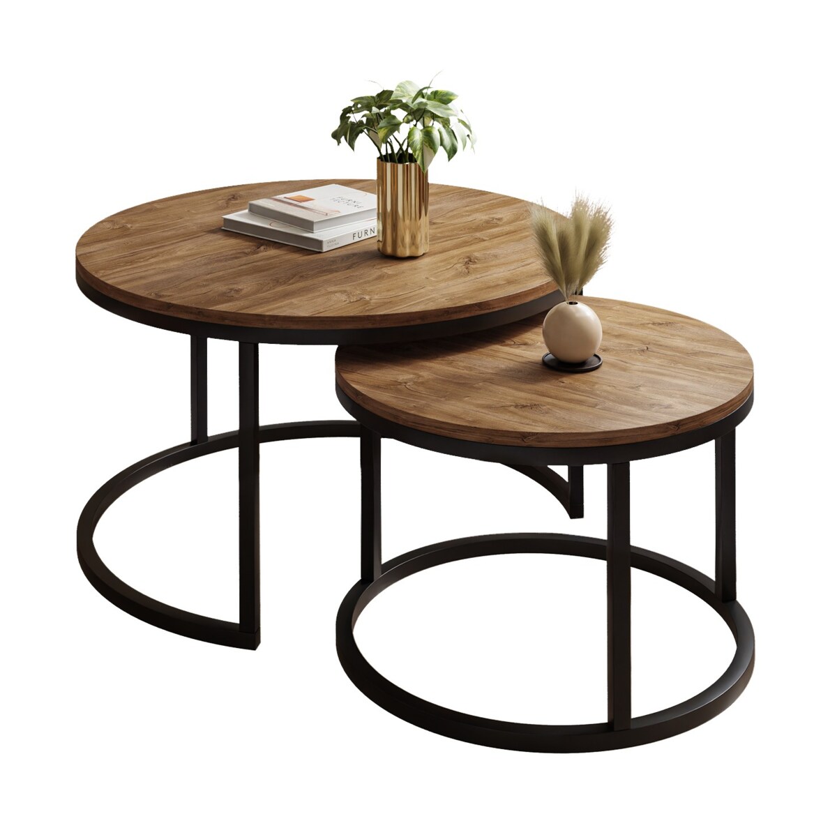 Okrągły stolik kawowy CIRI 2w1 czarny dąb stirling