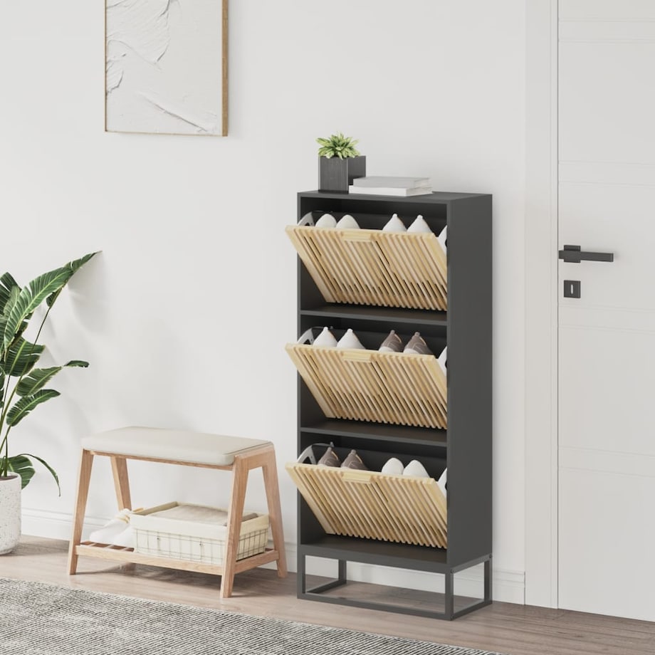 vidaXL Szafka na buty, czarna, 52x25x120 cm, materiał drewnopochodny