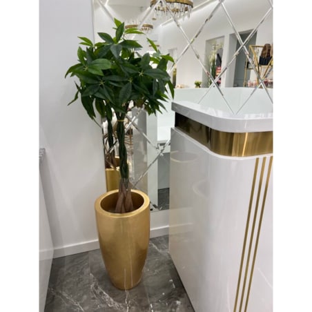 Nowoczesna biała złota lada sklepowa / recepcja Exclusive White 140x60x115 / do sklepu / do hotelu / do salonu