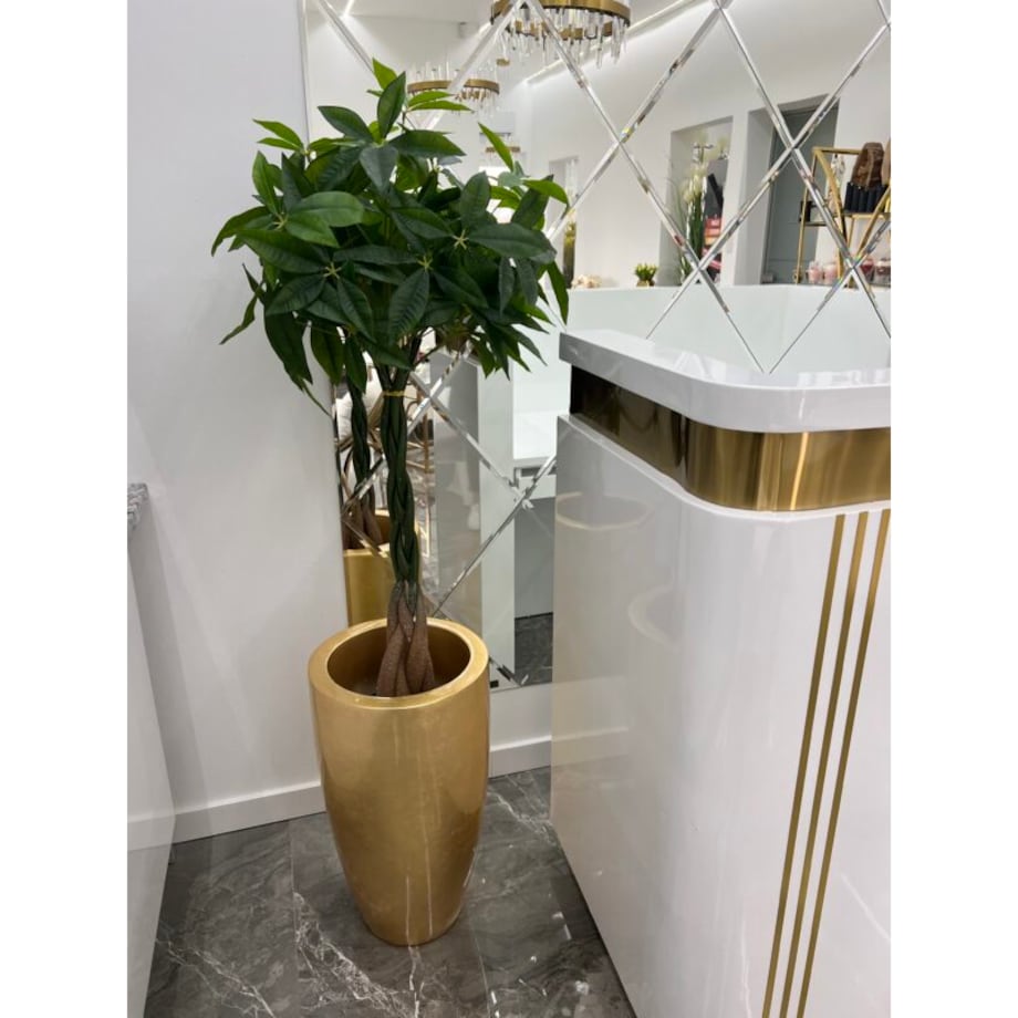 Nowoczesna biała złota lada sklepowa / recepcja Exclusive White 140x60x115 / do sklepu / do hotelu / do salonu