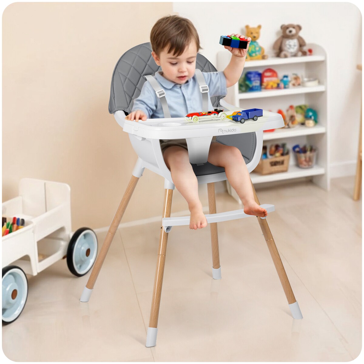 Krzesełko do karmienia dla dzieci fotelik 3w1 tacka Nukido