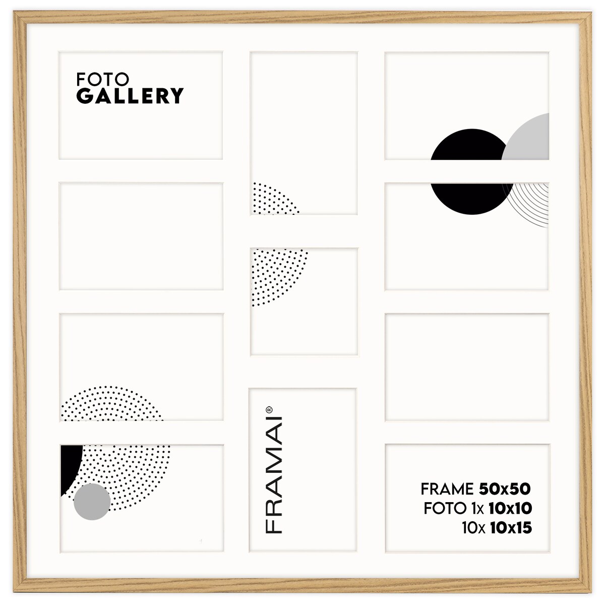 Ramka na zdjęcia 1x 10x10 10x 10x15 dębowa galeria na 11 zdjęć multirama 50x50 FRAMAI