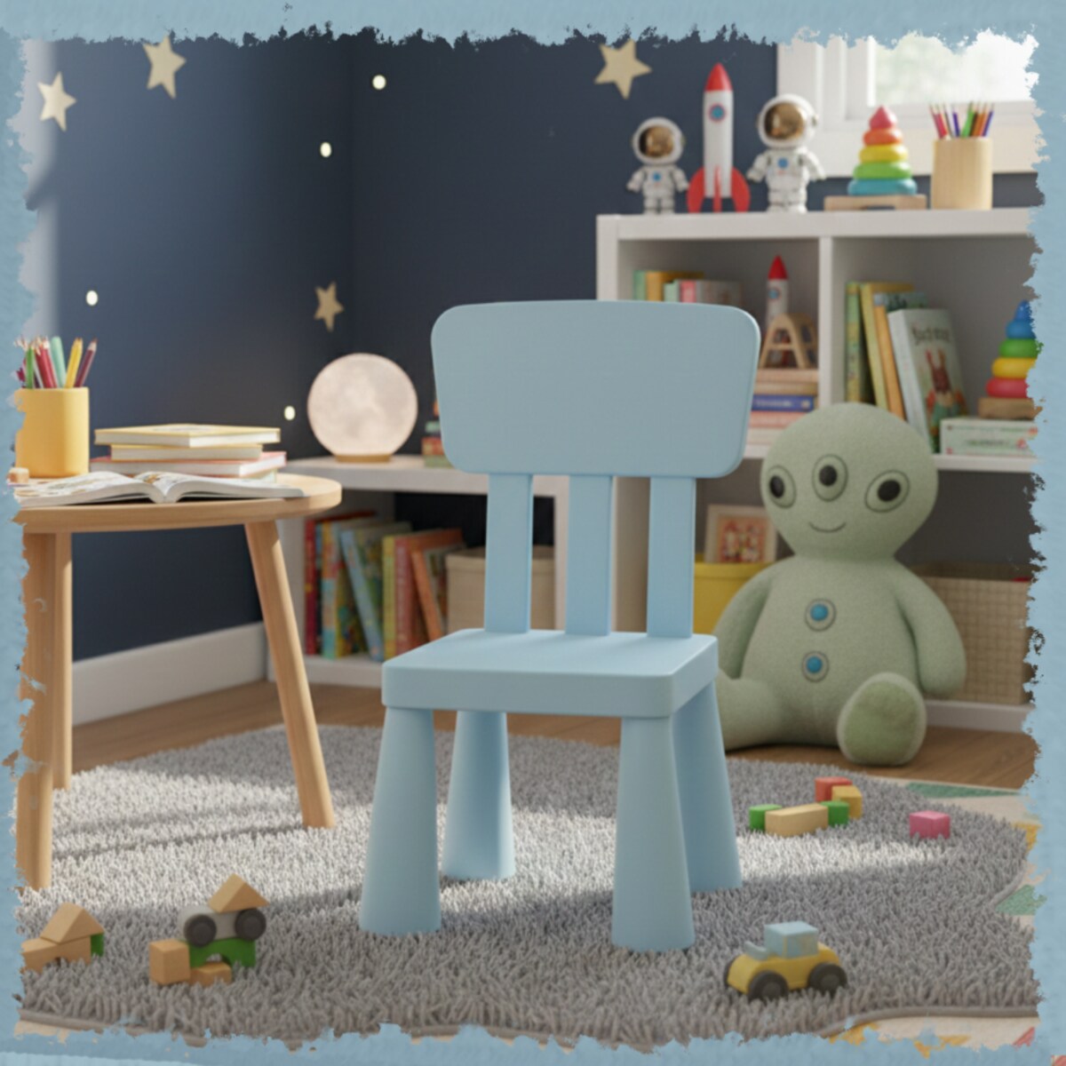 Krzesełko dla dzieci plastikowe z oparciem wygodne do pokoju niebieskie