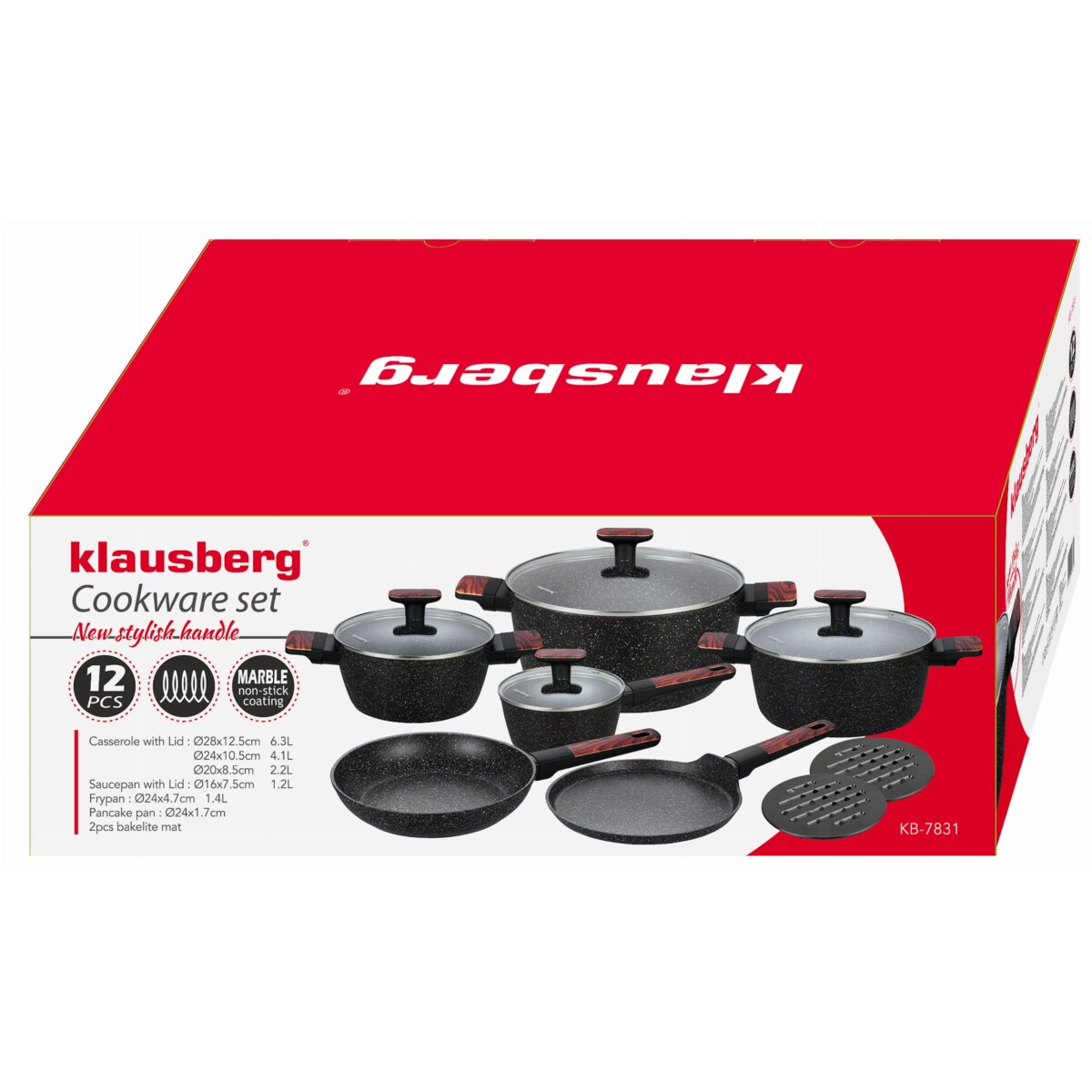 Komplet garnków z marmurkową powłoką nieprzywierającą 12-ele KLAUSBERG