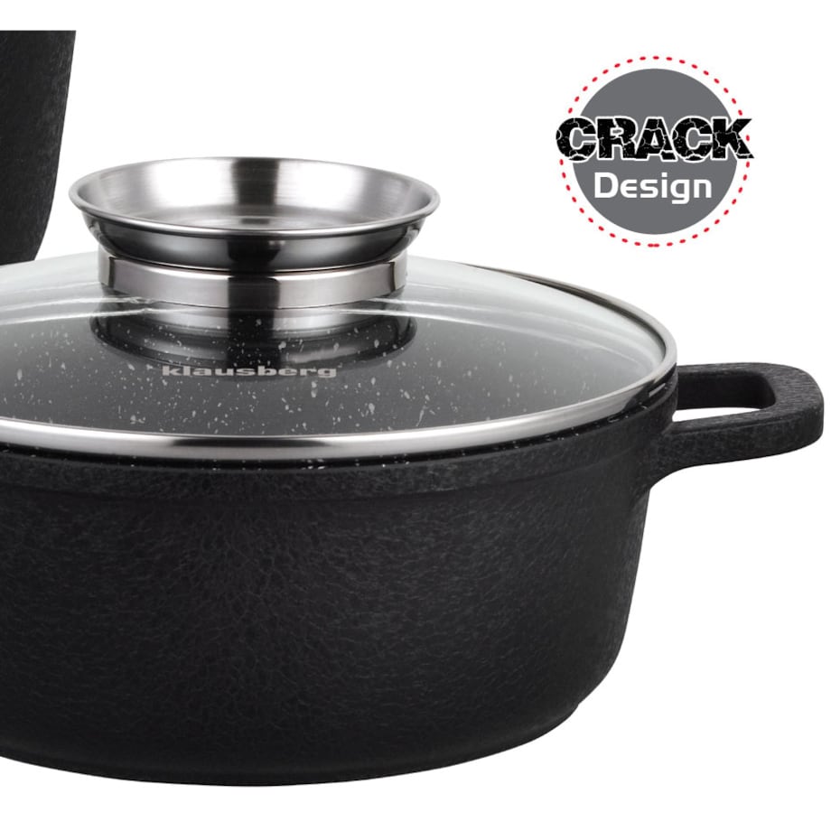 Zestaw 3 garnków z powłoką granitową 2.5l/4.3l/6.8L 8 ele KLAUSBERG crack design