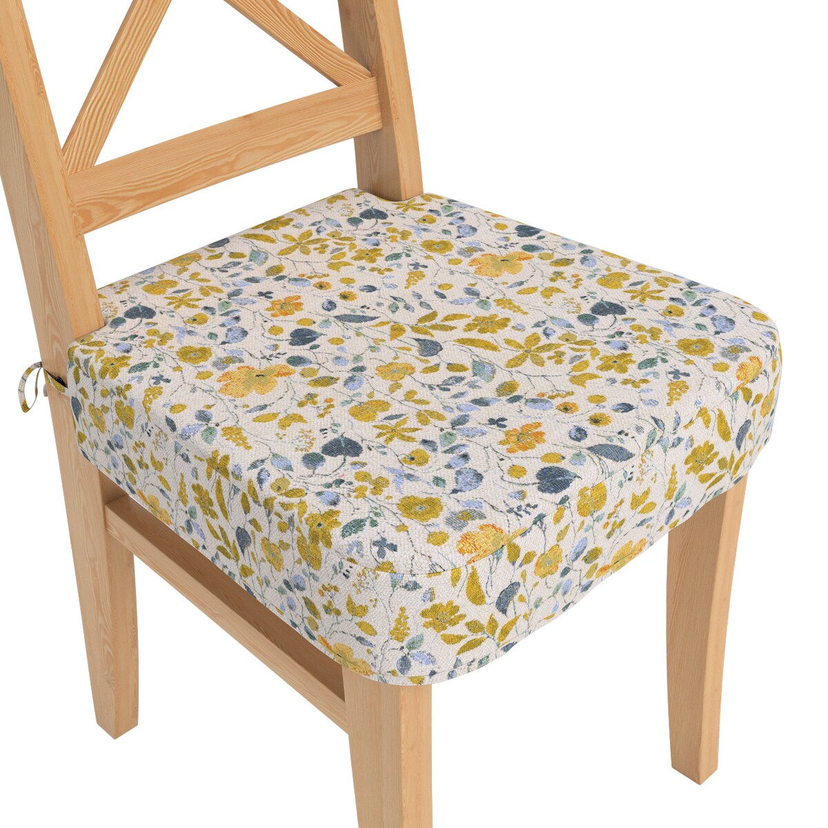 Siedzisko na krzesło Ingolf, żółto-niebieskie kwiaty na kremowym tle, krzesło Inglof, Cosy Home